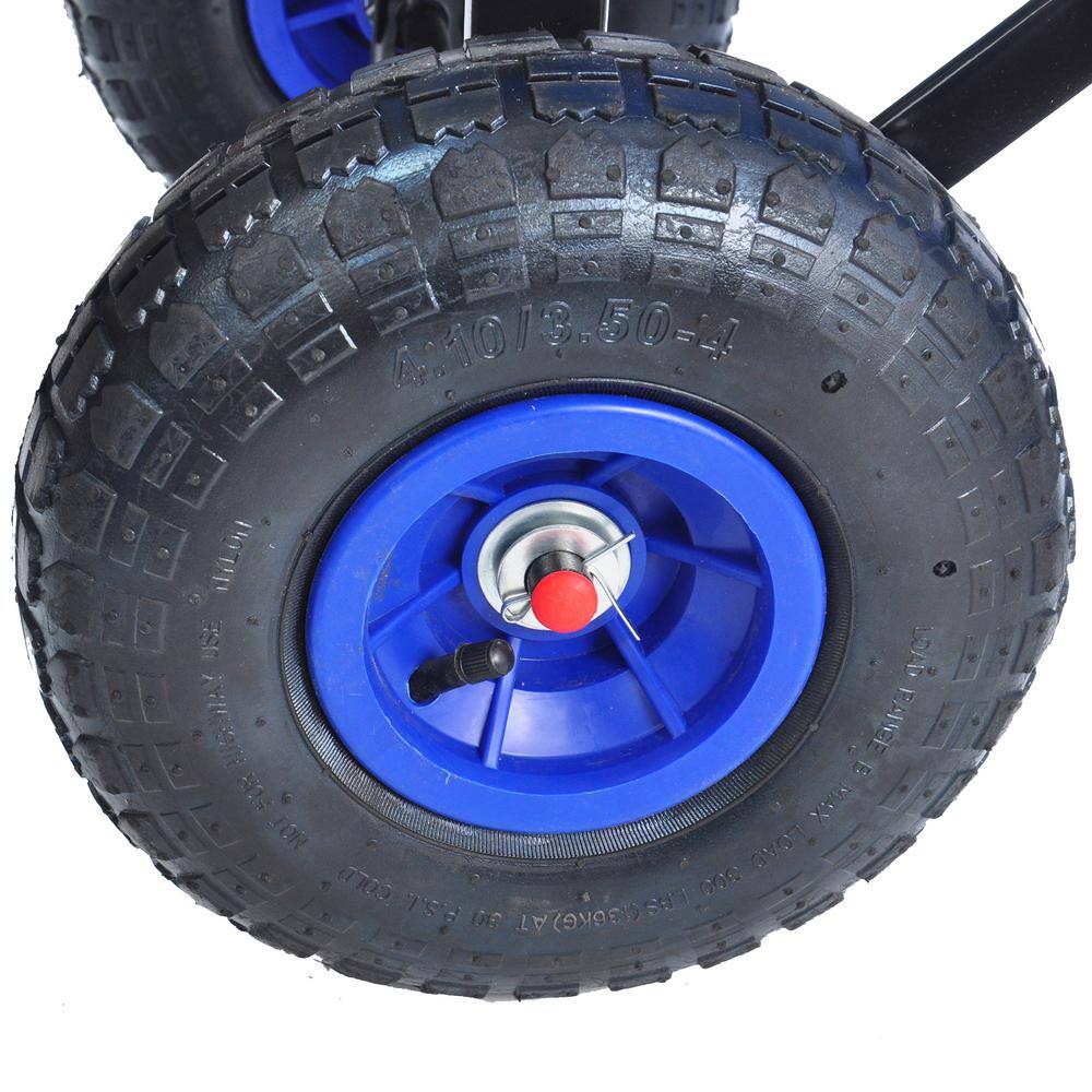 3 cu. ft. Steel Wood Blue Garden Cart with Air Tires, Adjusted handle and Detachable Wood Fence - Hercitys