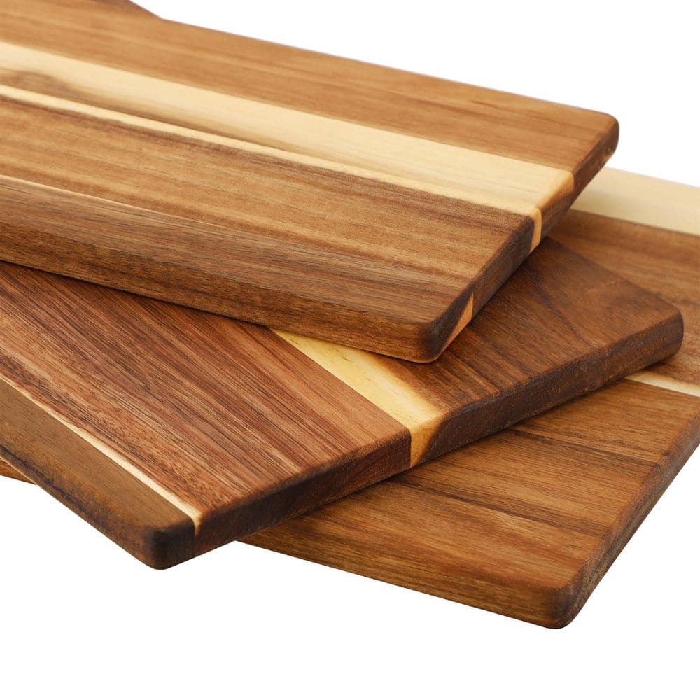 28 in. 3 Piece Acacia Wood Charcuterie Cheese Board Set with Handles - Hercitys
