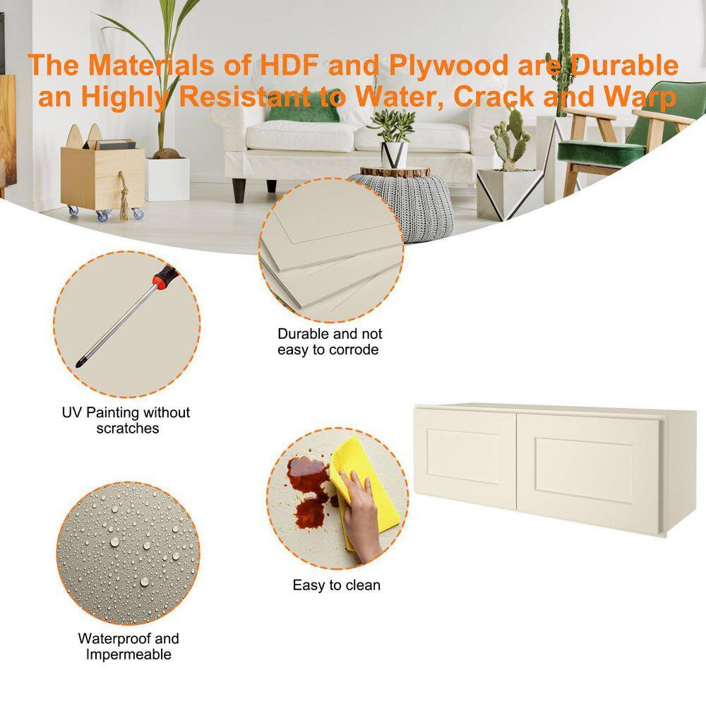 36-in W X 12-in D X 12-in H in Shaker Antique White Plywood Ready to Assemble Wall Cabinet Kitchen Cabinet - Hercitys