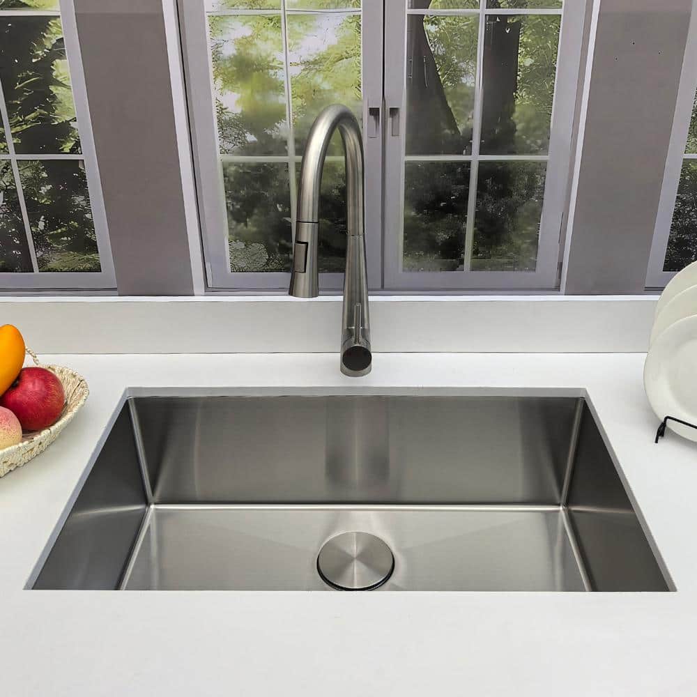 30 in. Undermount Kitchen Sink-Single Bowl 18 Gauge Stainless Steel with Strainer, Durable and Quiet Design - Hercitys