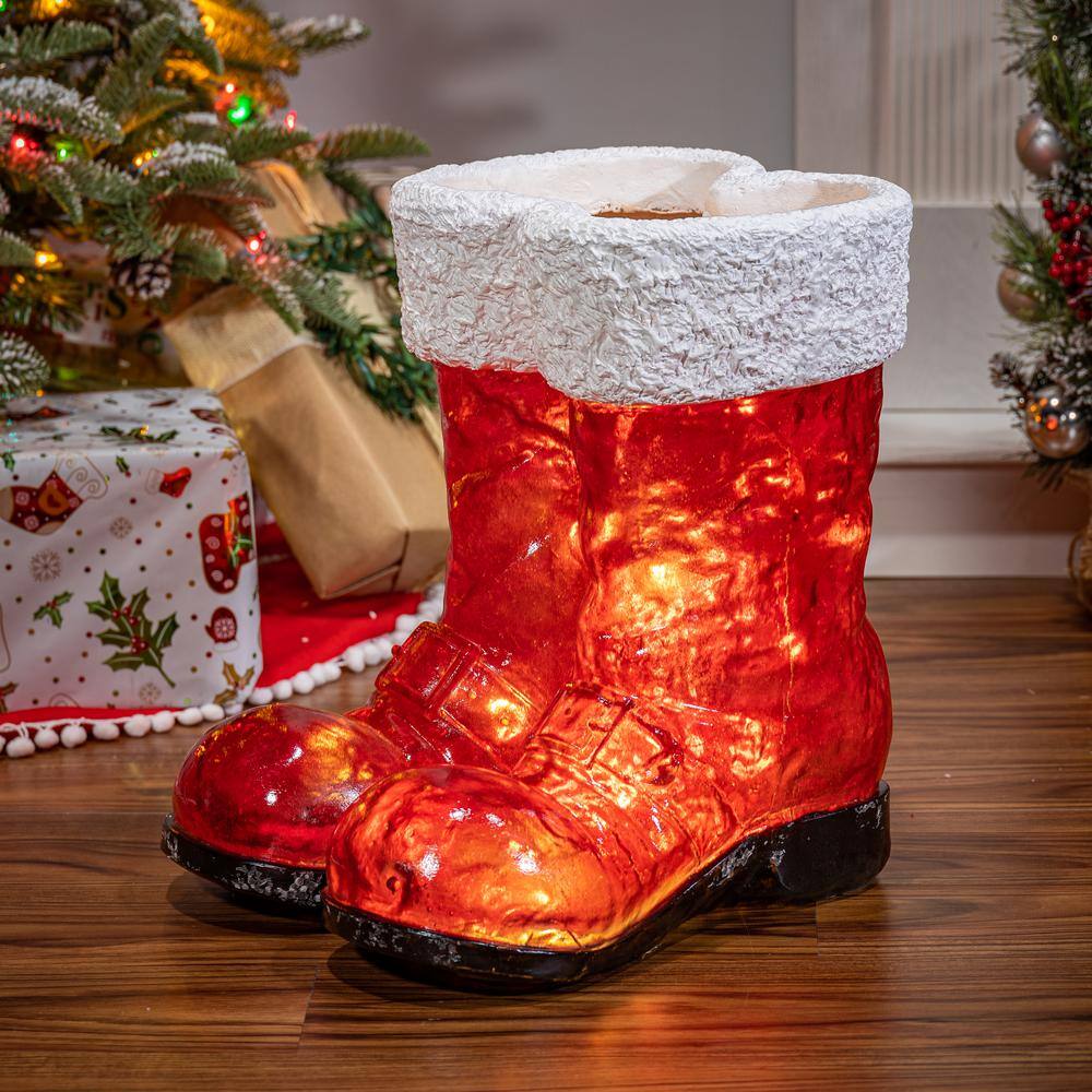 16.3 in. H B/O Lighted Resin Holiday Santa Boots with 10 LED Lights - Hercitys