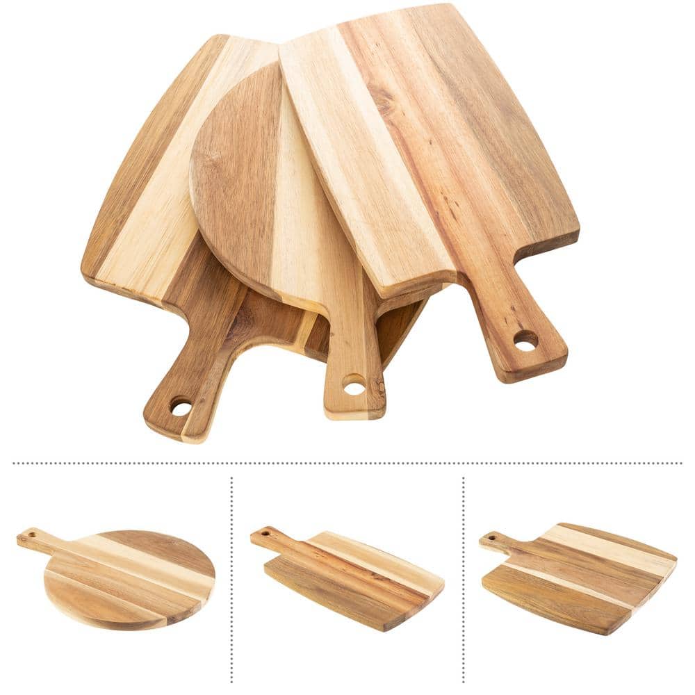 3-Piece Acacia Wood Cutting Board Set with Handles - Hercitys