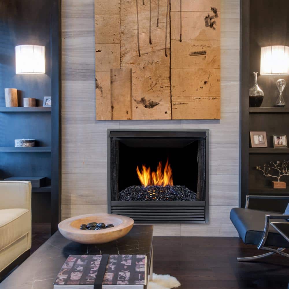 28 in. 55,000 BTU Direct Vented Natural Gas Fire Log Glass Burner Kit - Hercitys