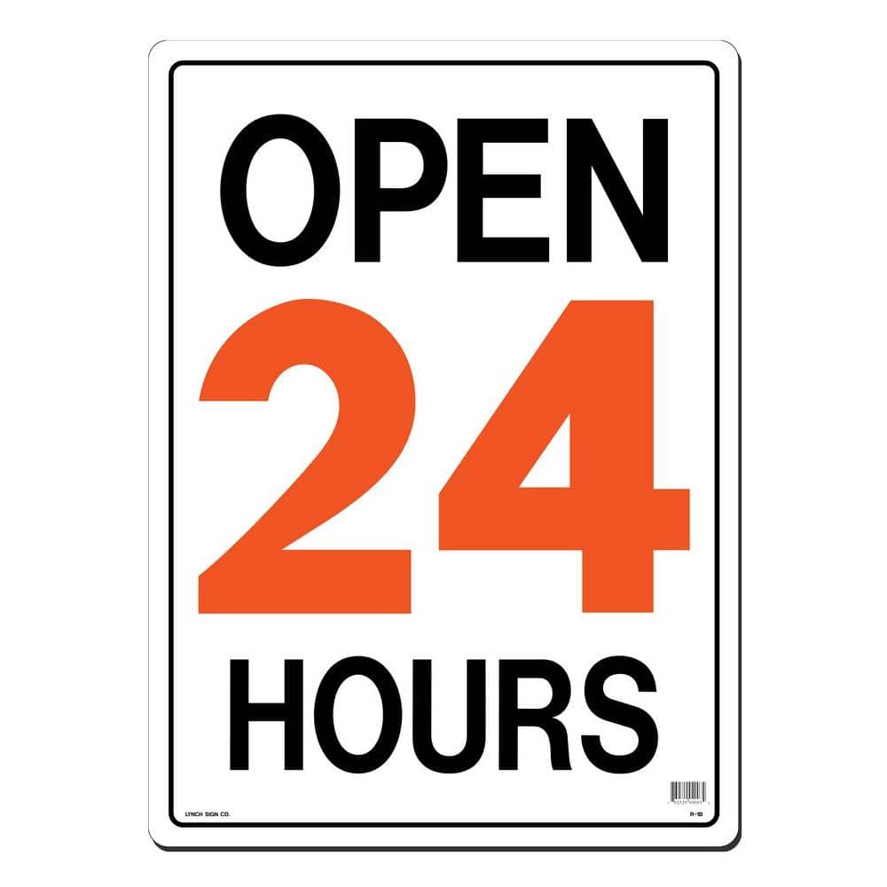 15 in. x 21 in. Open 24 Hours Sign Printed on More Durable, Thicker, Longer Lasting Styrene Plastic - Hercitys