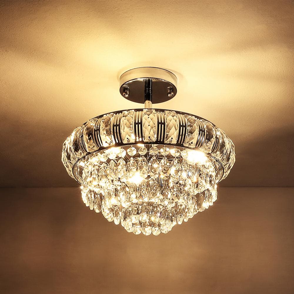 11.6 in. 3-Light Chrome Glam Crystal Semi-Flush Mount Chandelier - Hercitys
