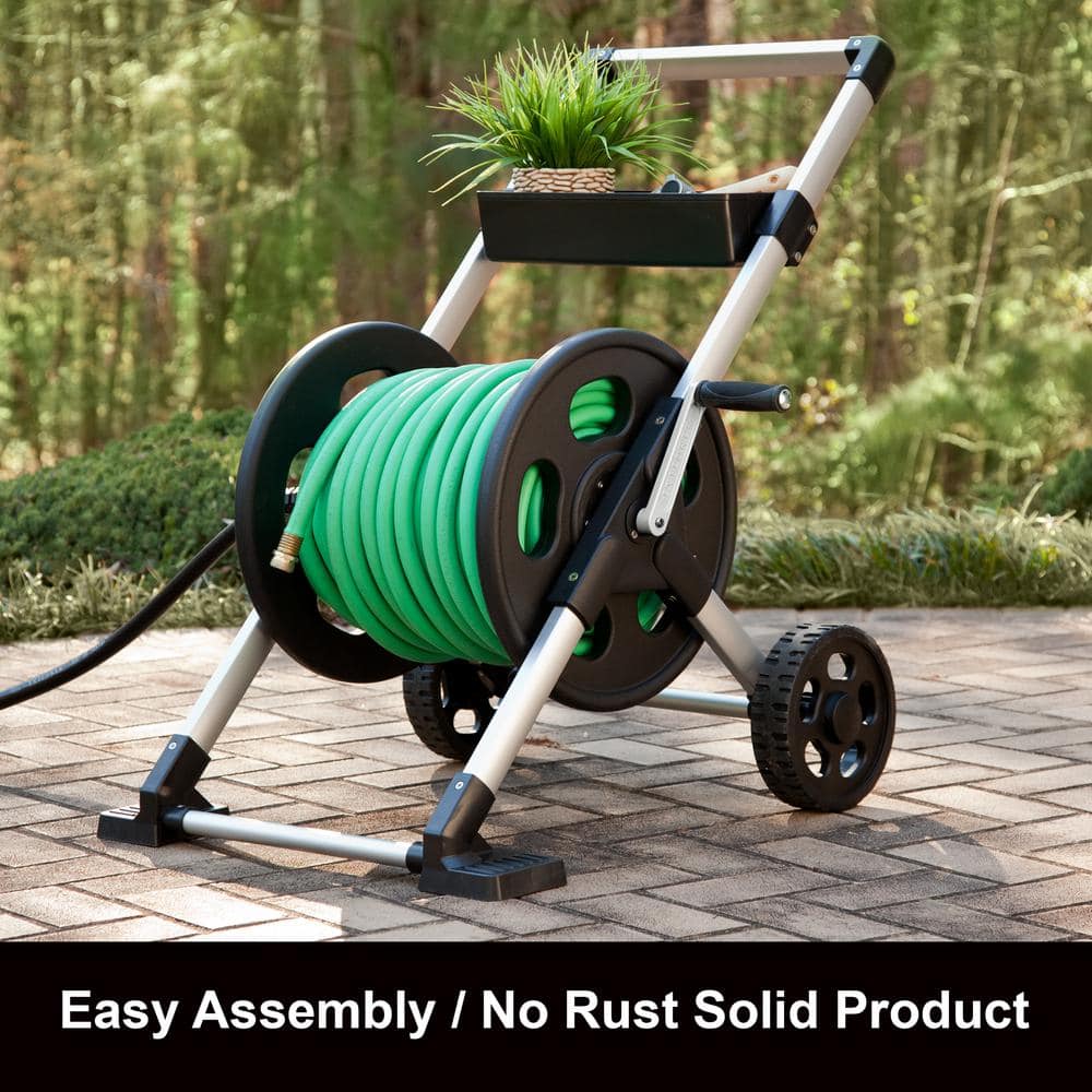 250 ft. Silver Aluminum 2 Wheel Hose Cart Garden Hose Reel - Hercitys