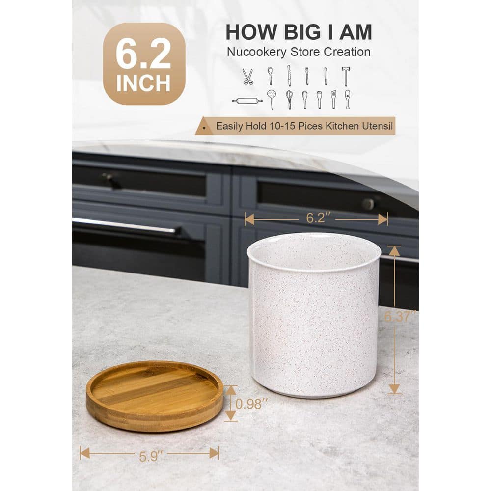 360° Rotating Utensil Holder, Sand Ceramic Cooking Utensil Organizer with Countertop-Protection Cork Bottom - Hercitys