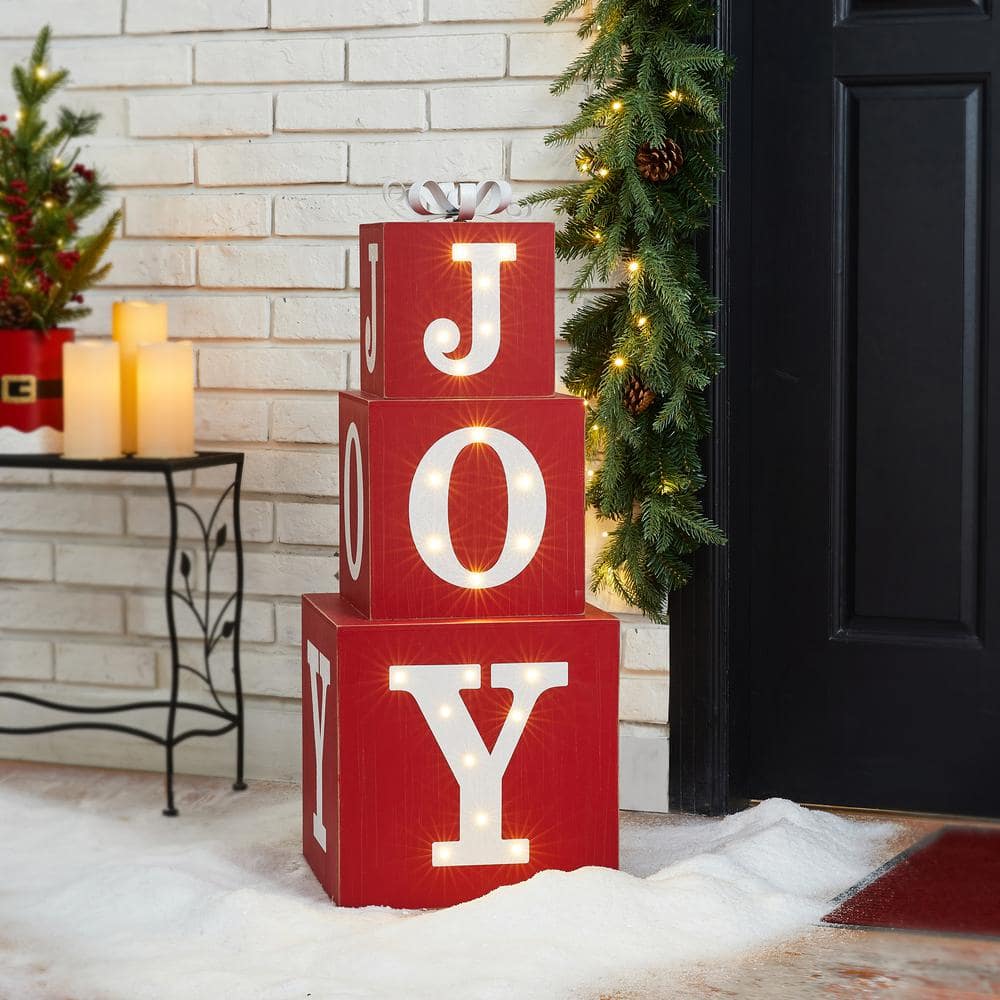 32 in. H Wooden Block JOY Porch Sign Lighted - Hercitys