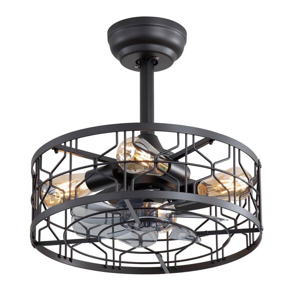 16.5 in. Indoor 4-Light Black Caged Downrod Ceiling Fan with Metal Light Kit and Remote Control Included - Hercitys