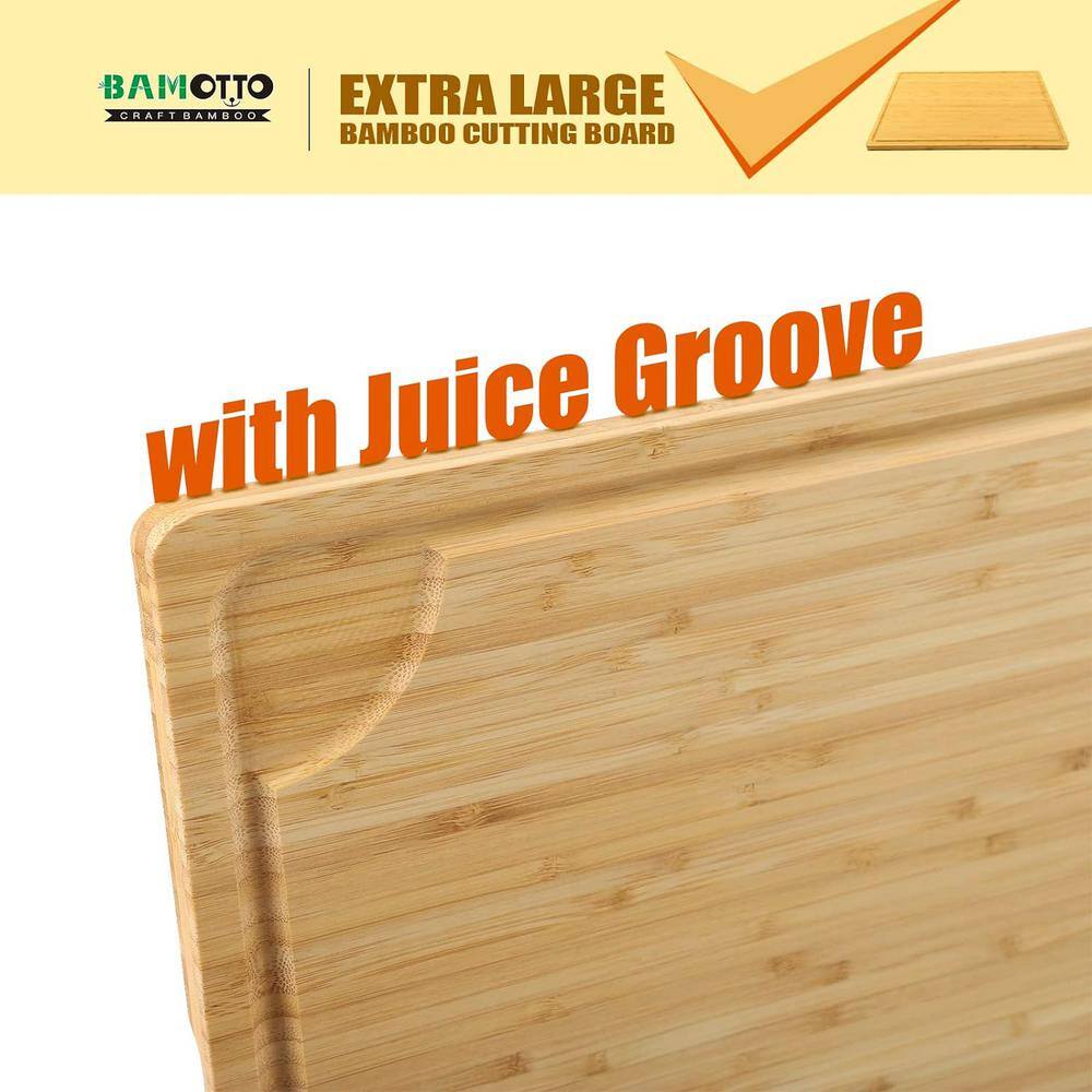 24 x 18 in. Rectangular Extra Large Bamboo Cutting Board Handle, Juice Groove Kitchen Counter Sink - Hercitys