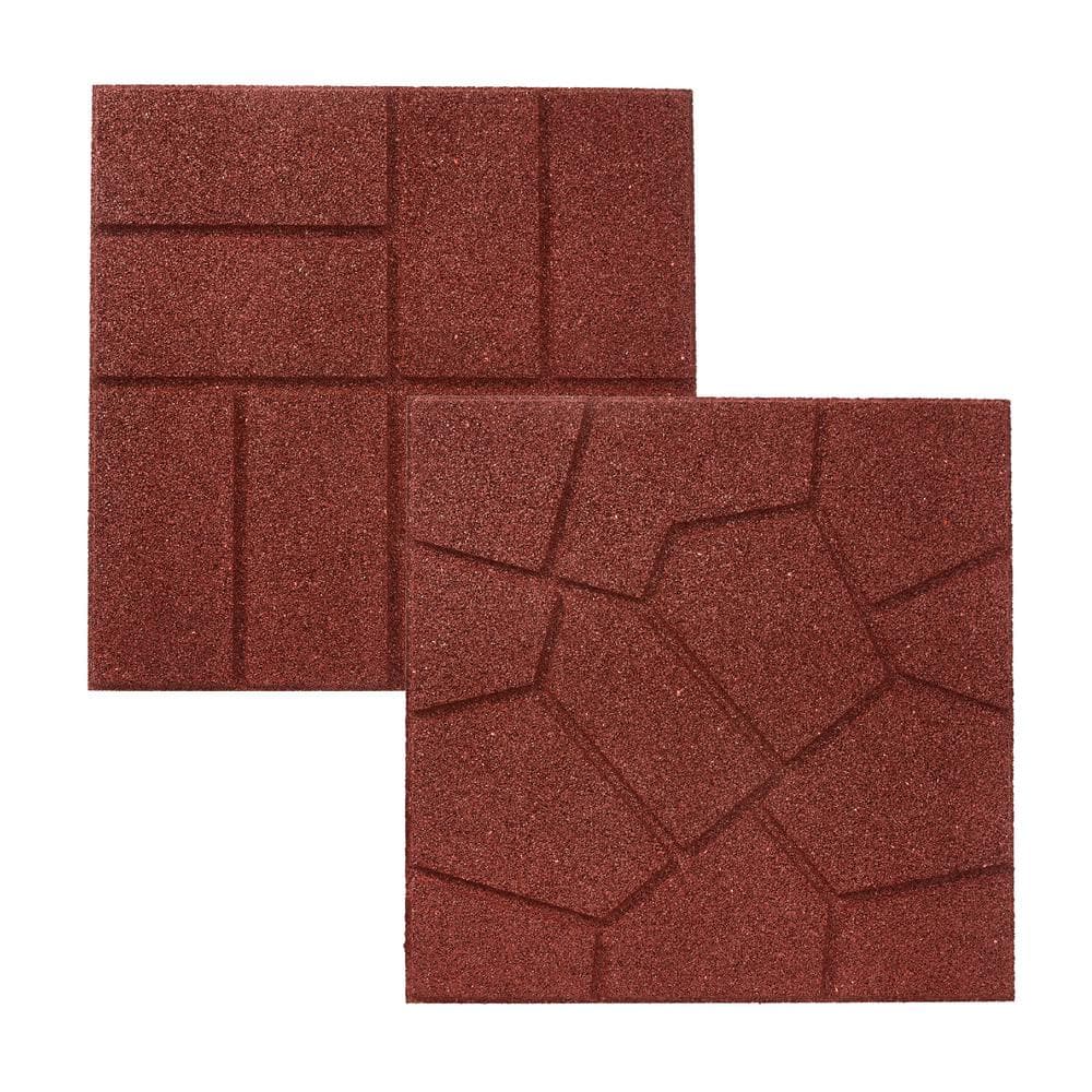 16 in. x 16 in. x 3/4 in. Red Dual-Sided Rubber Paver (9-Pack) - Hercitys
