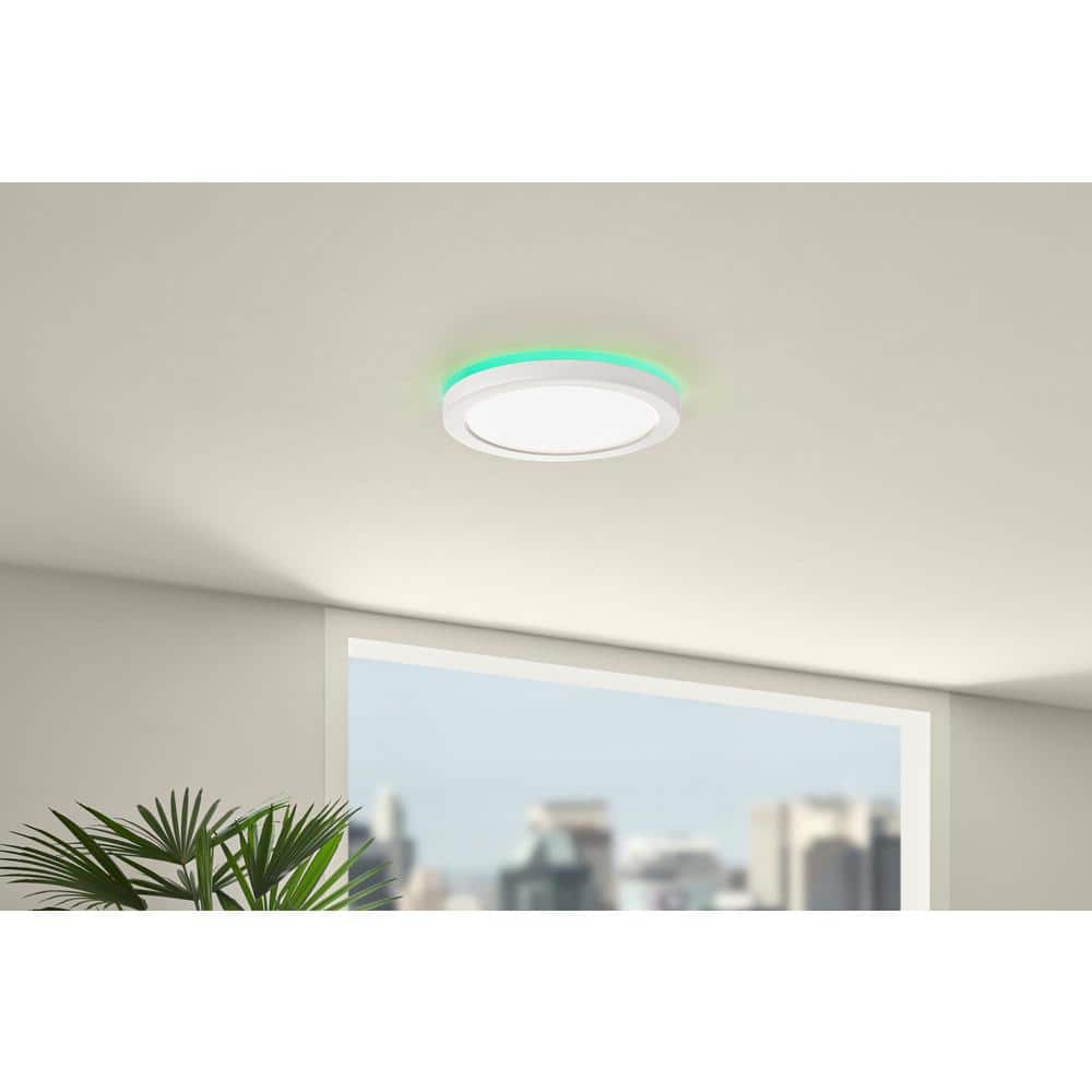 12 in. LED Flush Mount Smart CCT and RGB Selectable Matte White Finish with Night Light Powered by Hubspace - Hercitys