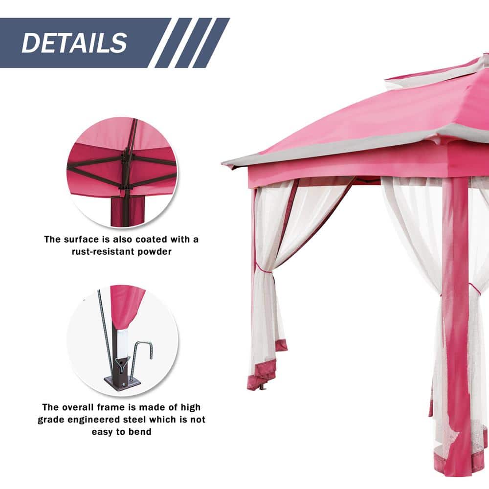 11 ft. x 11 ft. Pink Steel Pop-Up Gazebo with Mosquito Netting - Hercitys