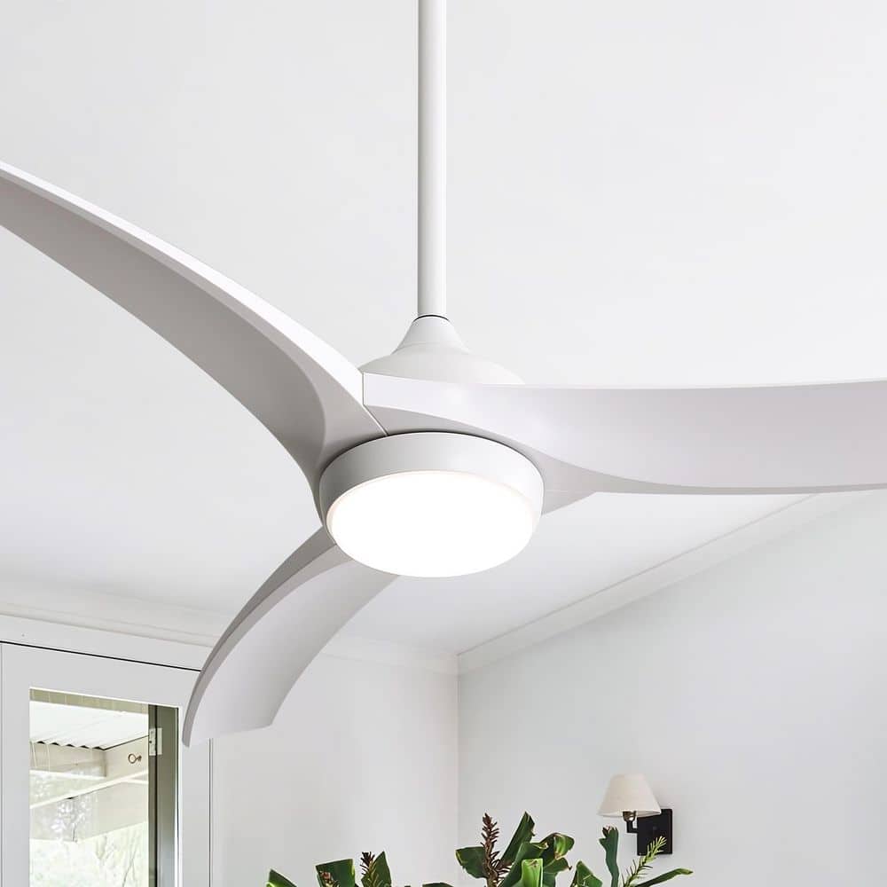 52 in. Indoor/Outdoor White LED Ceiling Fan with Light Kit, Reversible DC Motor and Remote Control - Hercitys