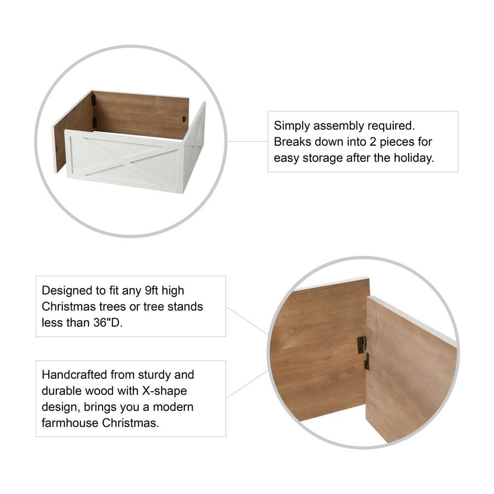 26 in. L Washed White Wooden Tree Collar - Hercitys