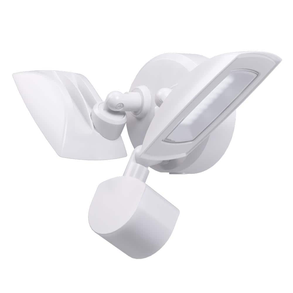 200-Watt Equivalent White Outdoor Integrated LED Flood Light, Twin Head Motion-Activated Flood Light 3000 Lumens - Hercitys