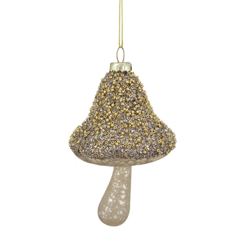 4.5 in. Champagne Gold Mercury Glass Mushroom Christmas Ornament - Hercitys