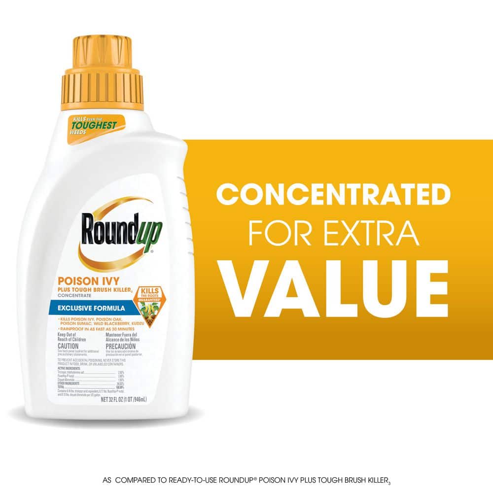 32 fl. oz. Poison Ivy Plus Tough Brush Killer Concentrate, Visible Results in Hours - Hercitys