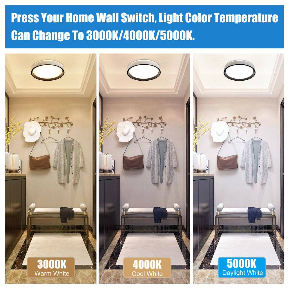 15.3 in. White Shade Adjustable CCT 3000K/4000K/5000K Dimmable Flush Mount Light Fixture - Hercitys