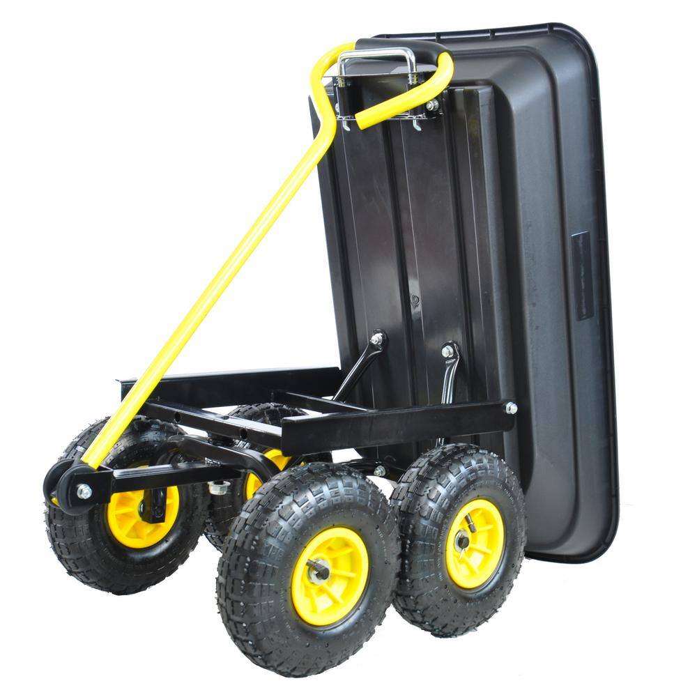 2 cu. ft. Steel Garden Cart Folding Car Poly Dump Truck with Steel Frame 10 in. Pneumatic tire, 300 lbs. Capacity, Black - Hercitys