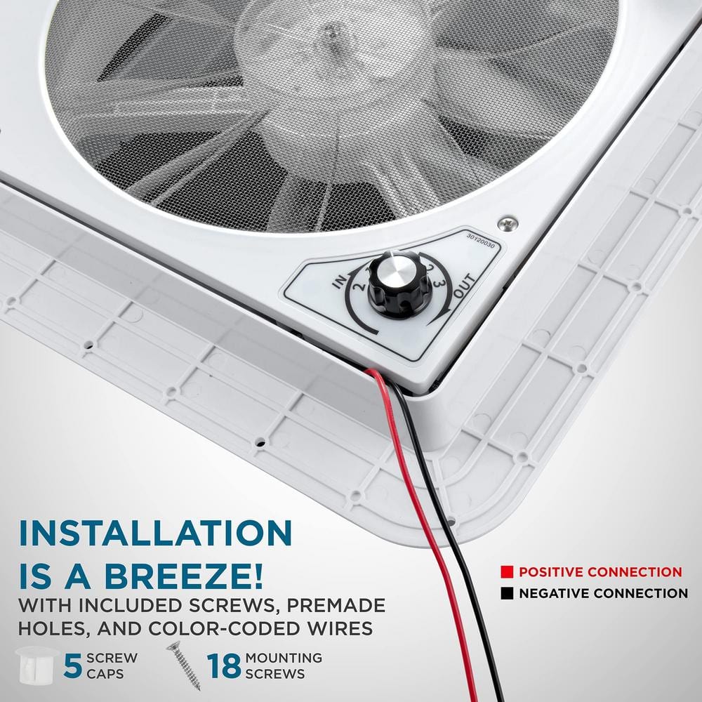 3.75 in. x 14 in. Manual RV Roof Vent Fan with 3-Speeds and LED Light – White - Hercitys