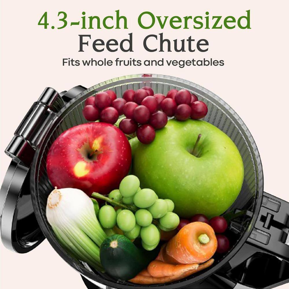 200-Watt Masticating Juicer 4.3 in. Large Feed Chute Fit Whole Fruits Vegetables - Hercitys