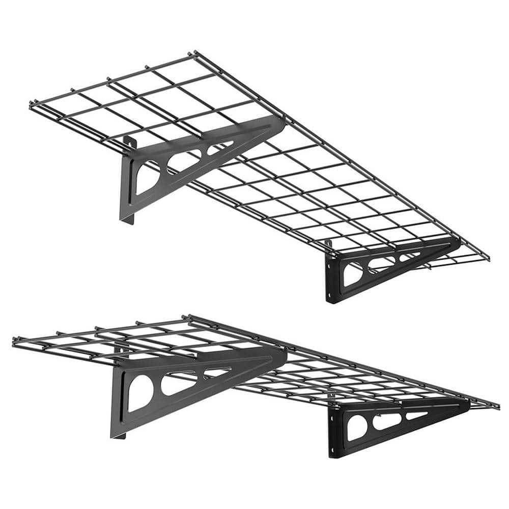 12 in. x 48 in. Steel Garage Wall Shelf with Brackets in Black - Hercitys