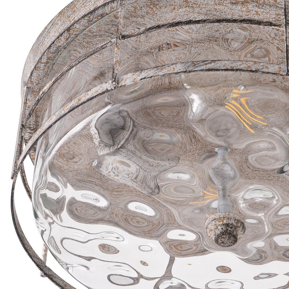 12.99 in. 2-Light Industrial Rustic Flush Mount Ceiling Light Fixture with Glass Shade - Hercitys