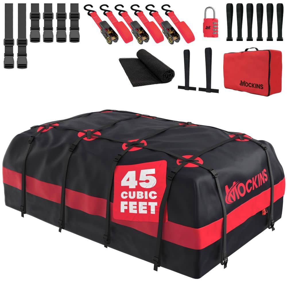 45 Cu Ft. Red Waterproof Roof Top Cargo Bag (75 in. x 48 in. x 22 in.) with PVC Mat, Straps, Hooks, Lock and Carry Case - Hercitys