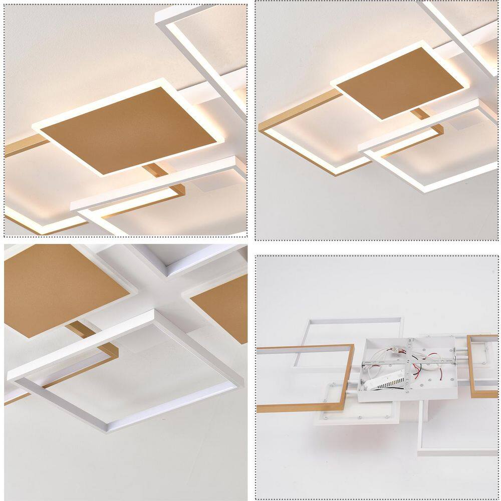 43.3 in. 6-Light Gold and White Modern Rectangular Selectable LED Semi-Flush Mount Ceiling Light with Remote - Hercitys