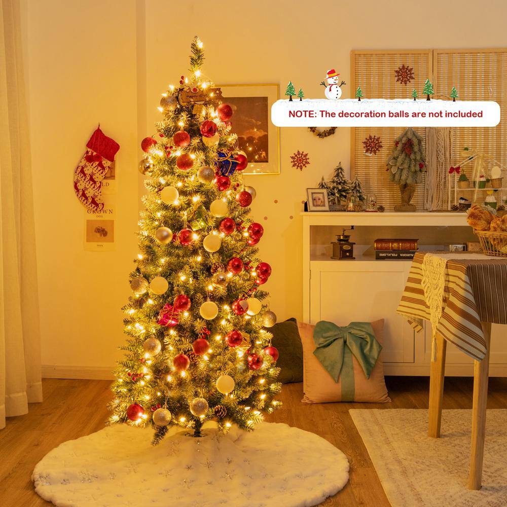 5 ft. Pre-Lit Hinged Christmas Tree Artificial Pencil Xmas Tree with LED Lights - Hercitys
