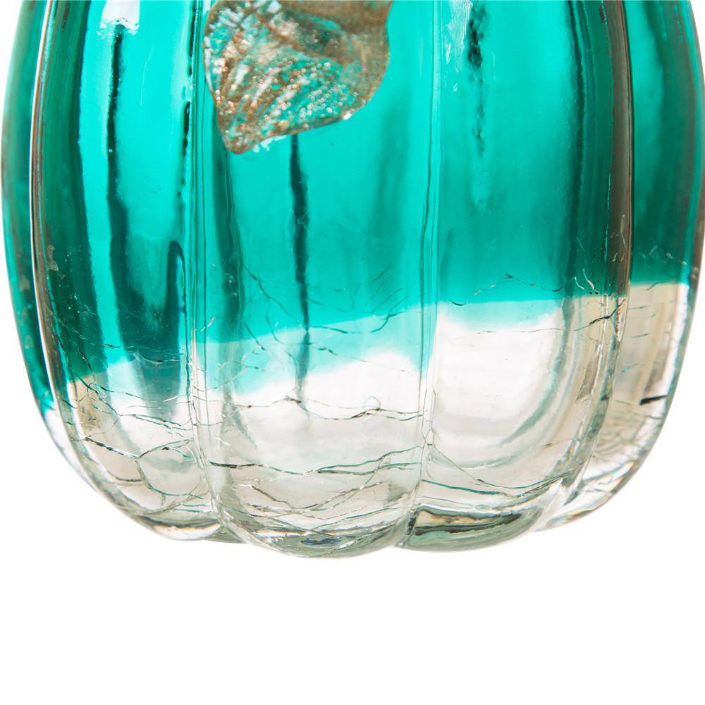 5.51 in. H Pumpkin Turquoise Crackle Glass - Hercitys