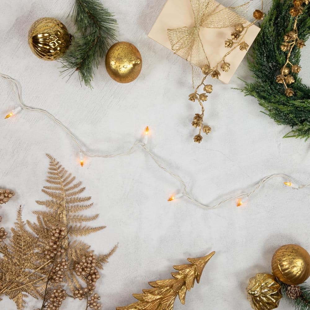 50-Count Opaque Gold Mini Christmas Light Set 24.5 ft. White Wire - Hercitys