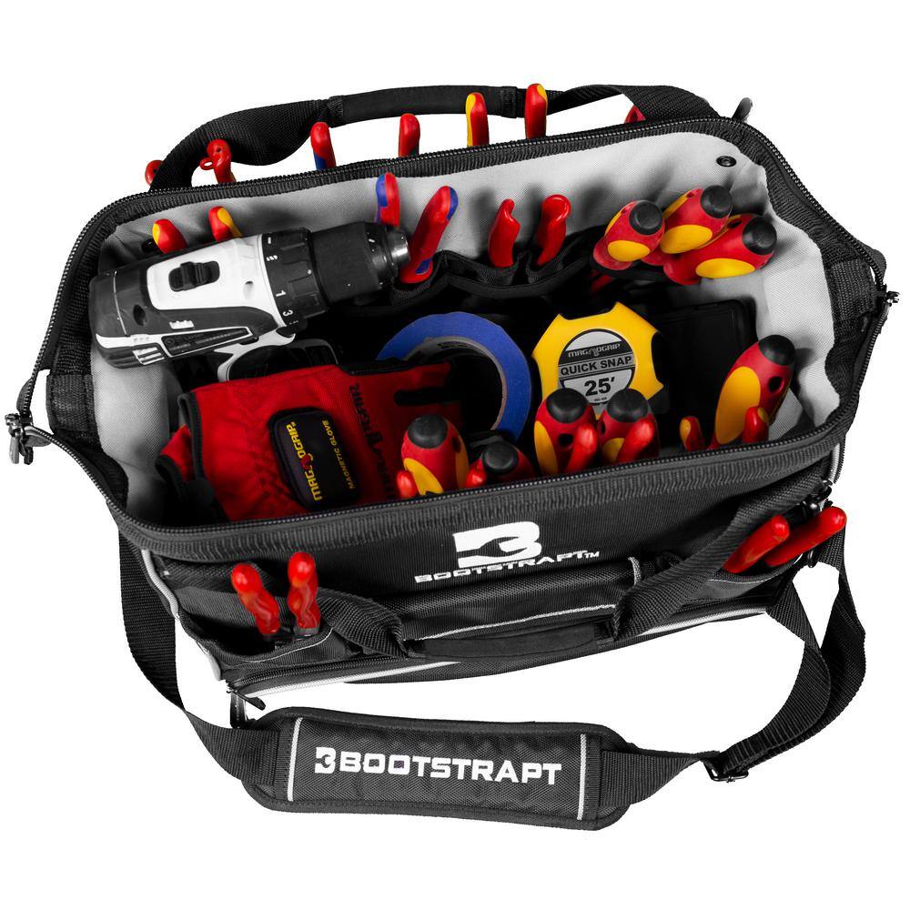 16 in. Large Mouth Tool Bag with Integrated Parts Bin Compartment - Hercitys
