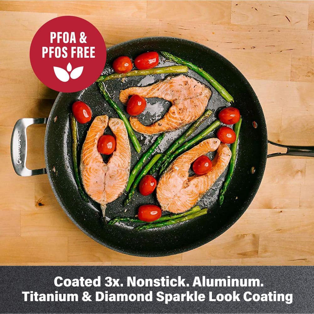 14 in. Aluminum Ultra-Durable Diamond Infused Family Skillet with Helper Handle - Hercitys