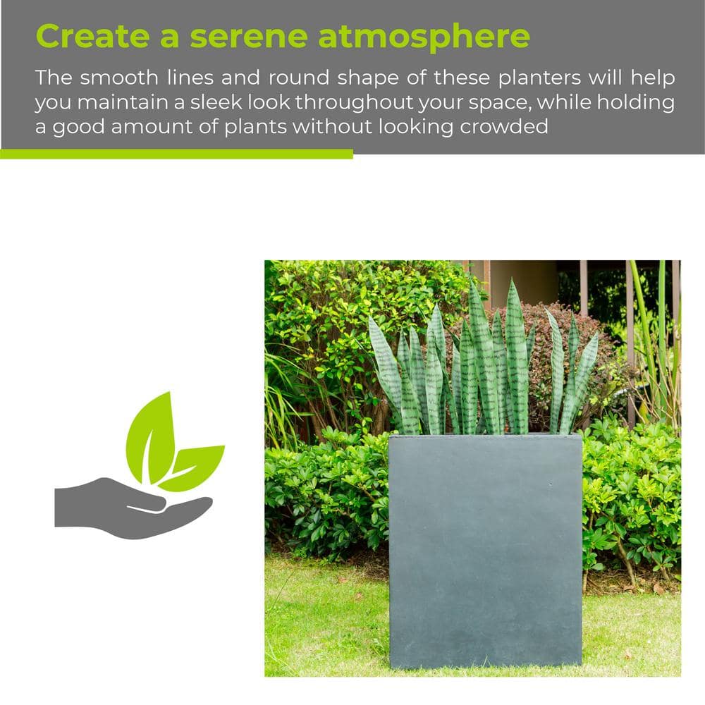26.8 in. Tall Charcoal Lightweight Concrete Modern Long and High Rectangle Planter - Hercitys