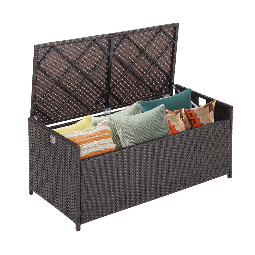 34 Gal. PE Rattan Deck Box with Seat Cushion - Hercitys