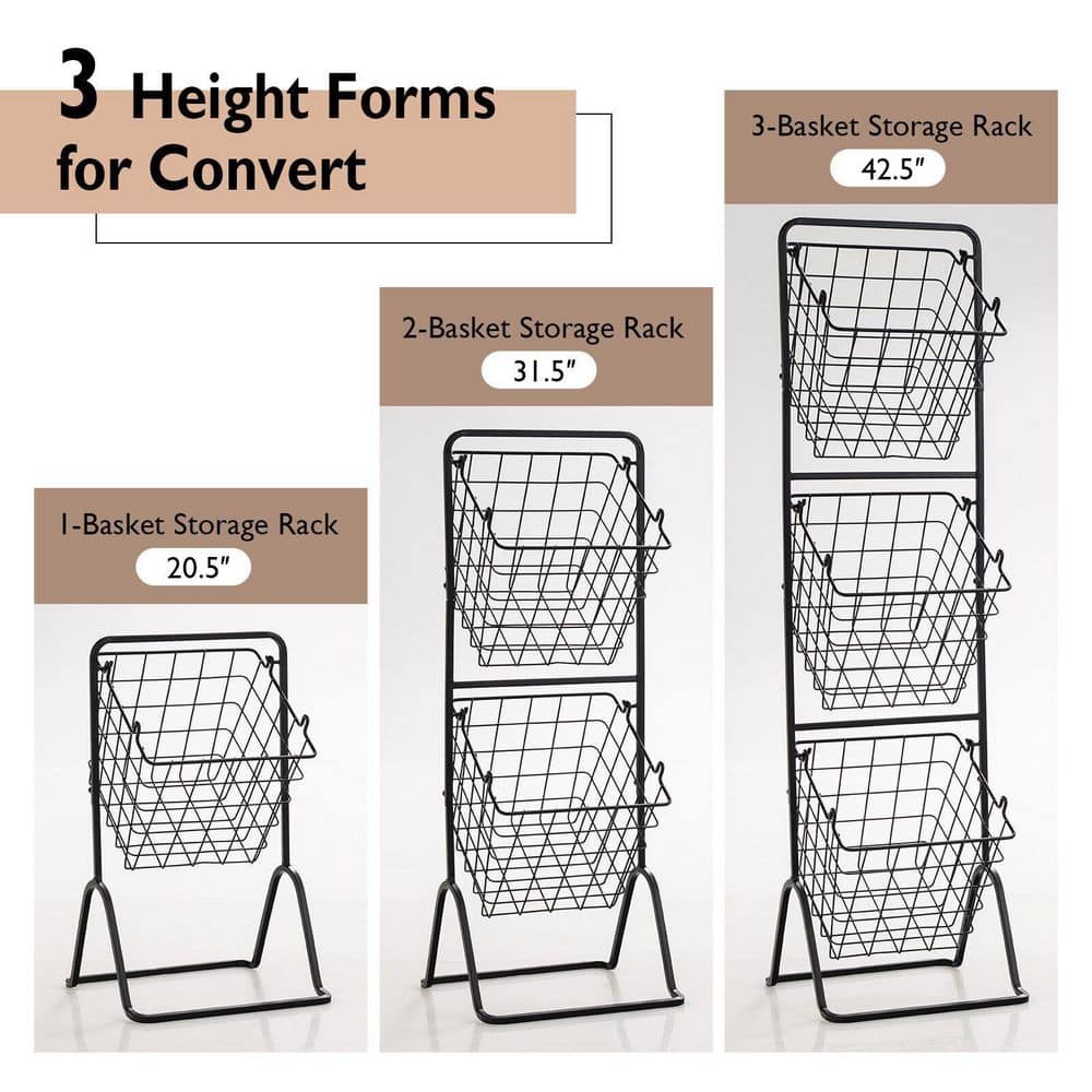 1-Piece 3-Tier Fruit Basket Stand with Adjustable Heights - Hercitys