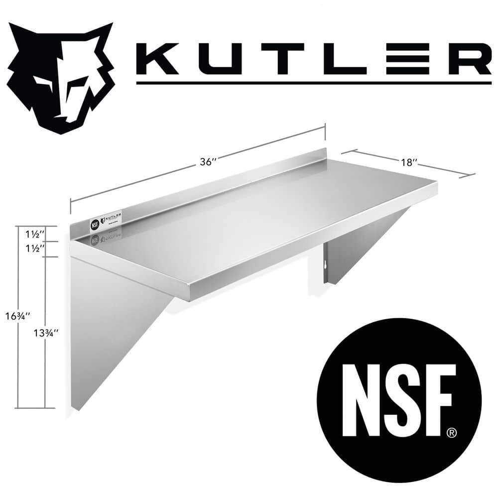 36 in. W x 18 in. D Stainless Steel Wall Mounted Shelf, Restaurant, Kitchen, Laundry, NSF Certified Garage Wall Shelf - Hercitys