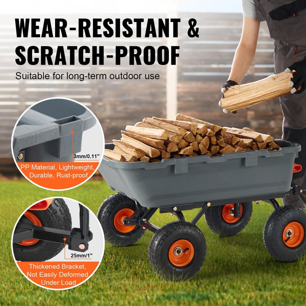 3.1 cu. ft. Dump Cart Poly Steel Frame Dump Wagon with 2 in 1 Convertible Handle 800 lbs. Capacity Garden Cart - Hercitys