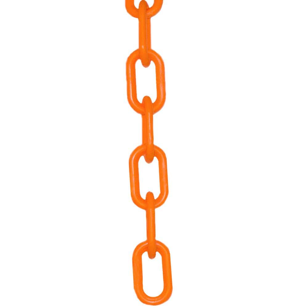 2 in. (#8, 51 mm) x 100 ft. Safety Orange Plastic Chain - Hercitys