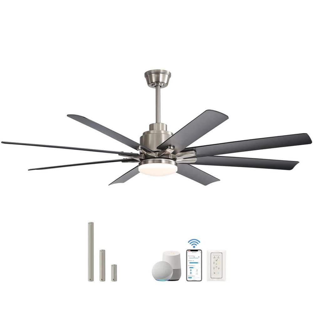 52 in. Indoor/Outdoor Nickel Smart Ceiling Fan with LED Light and Remote App Control - Hercitys