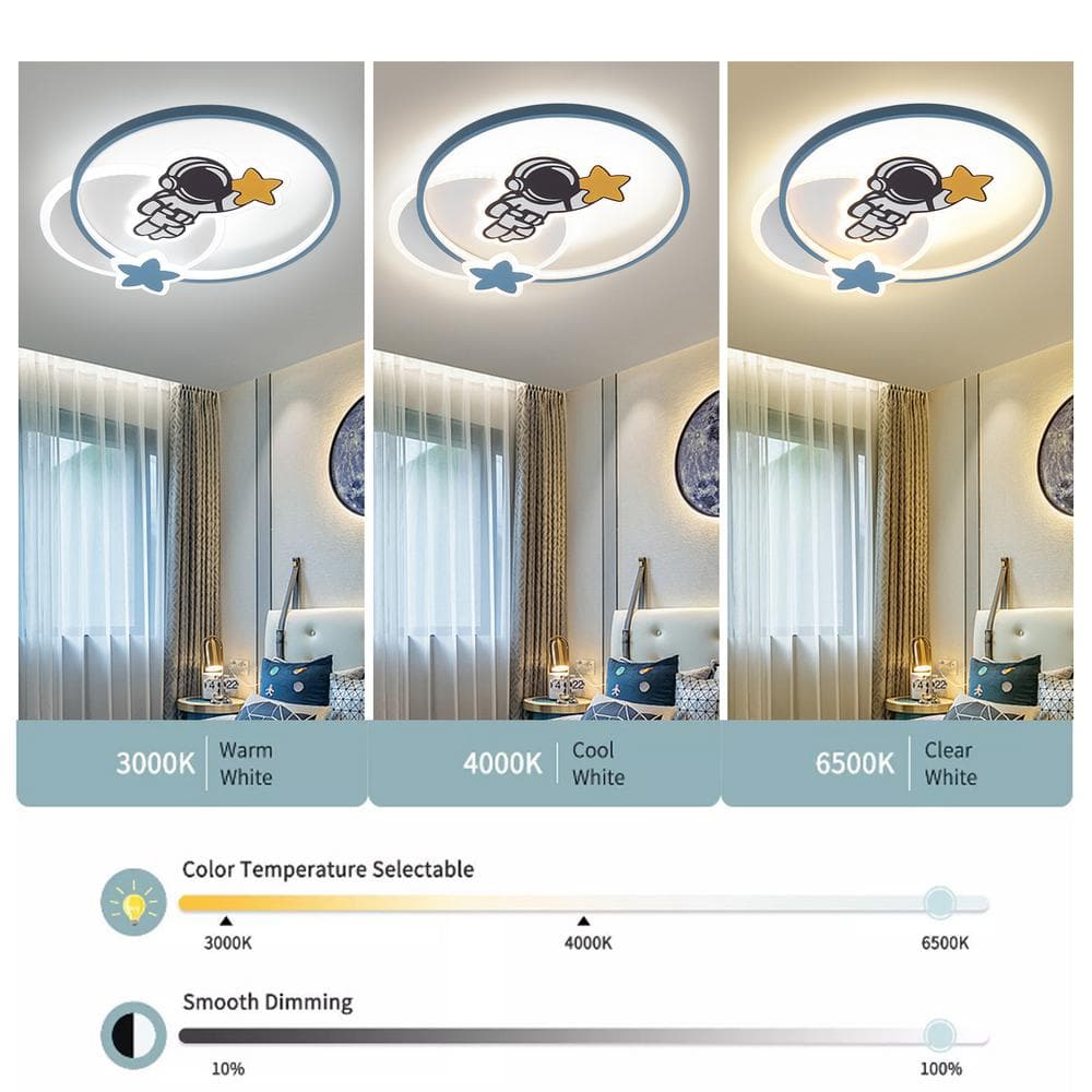 19.68 in. Blue and White Modern Creative Astronaut Dimmable LED Flush Mount Ceiling Light with Remote Control - Hercitys