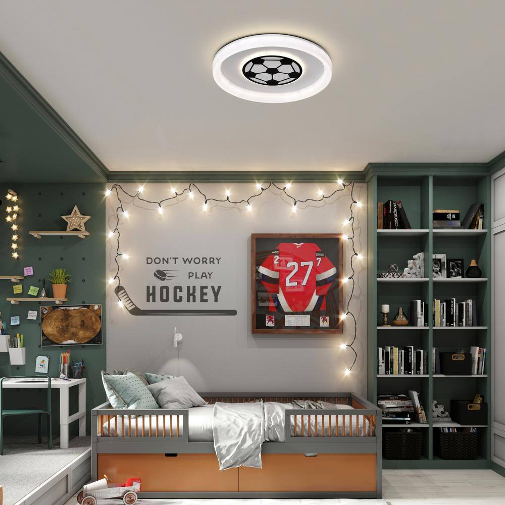 19 in. 95-Watt Modern Soccer Pattern Integrated LED Flush Mount with White Acrylic Shade - Hercitys