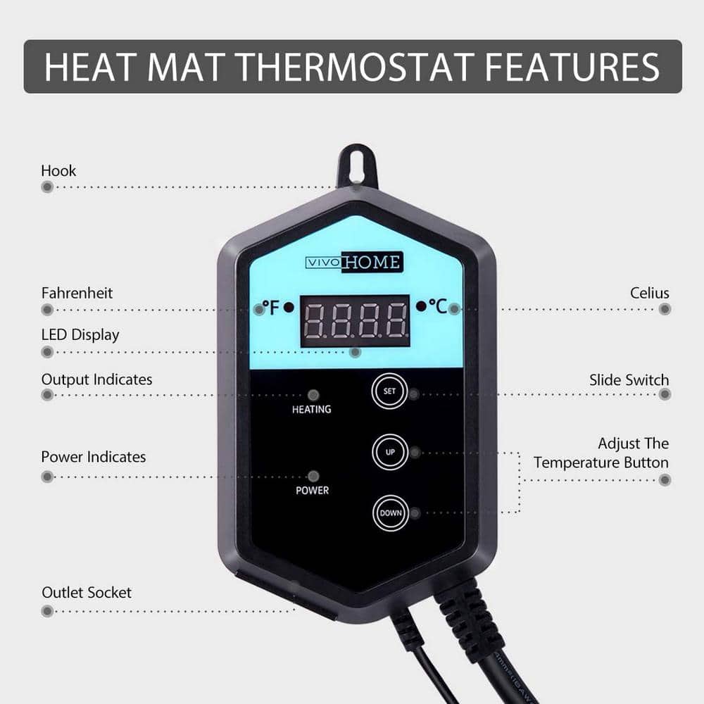 10 in. x 20.75 in. Waterproof Seedling Heat Mat with 40°F to 108°F Thermostat Controller - Hercitys