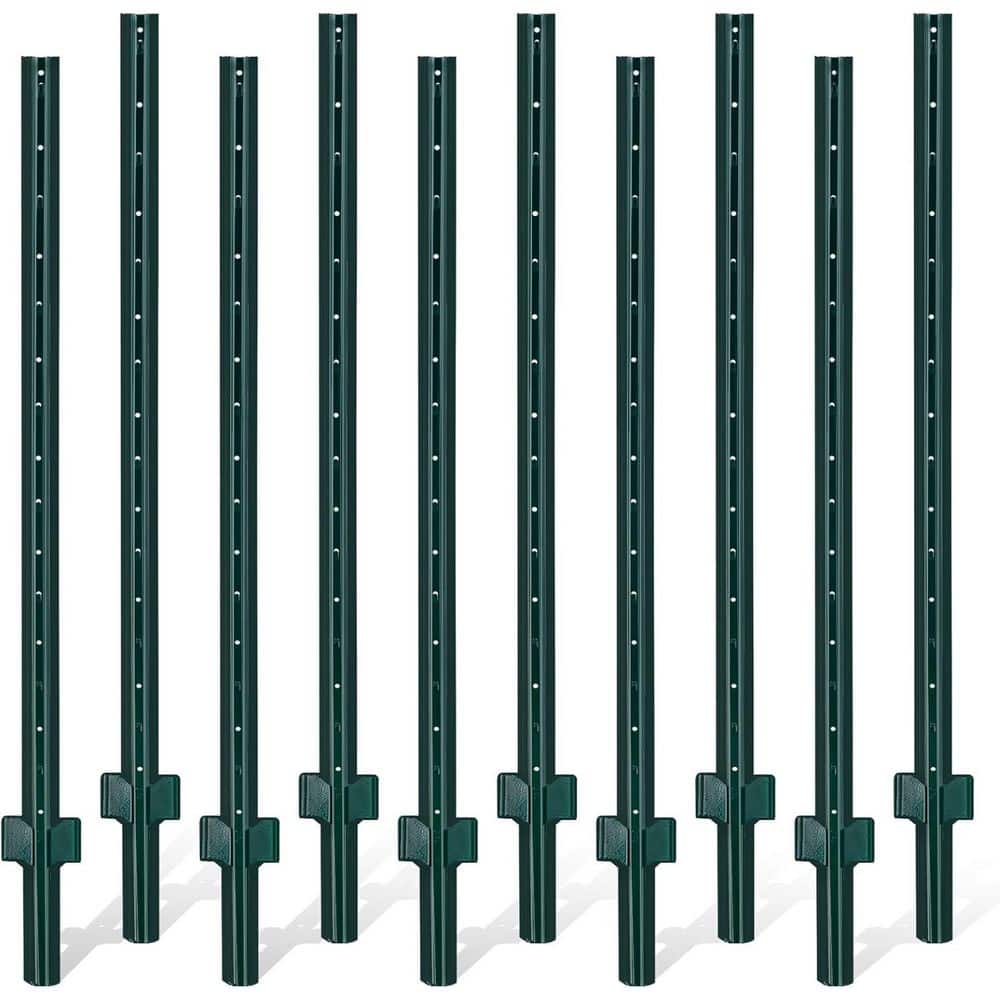 3 ft. Outdoor Sturdy Duty Metal Fence Post in Green (10-Pack) - Hercitys