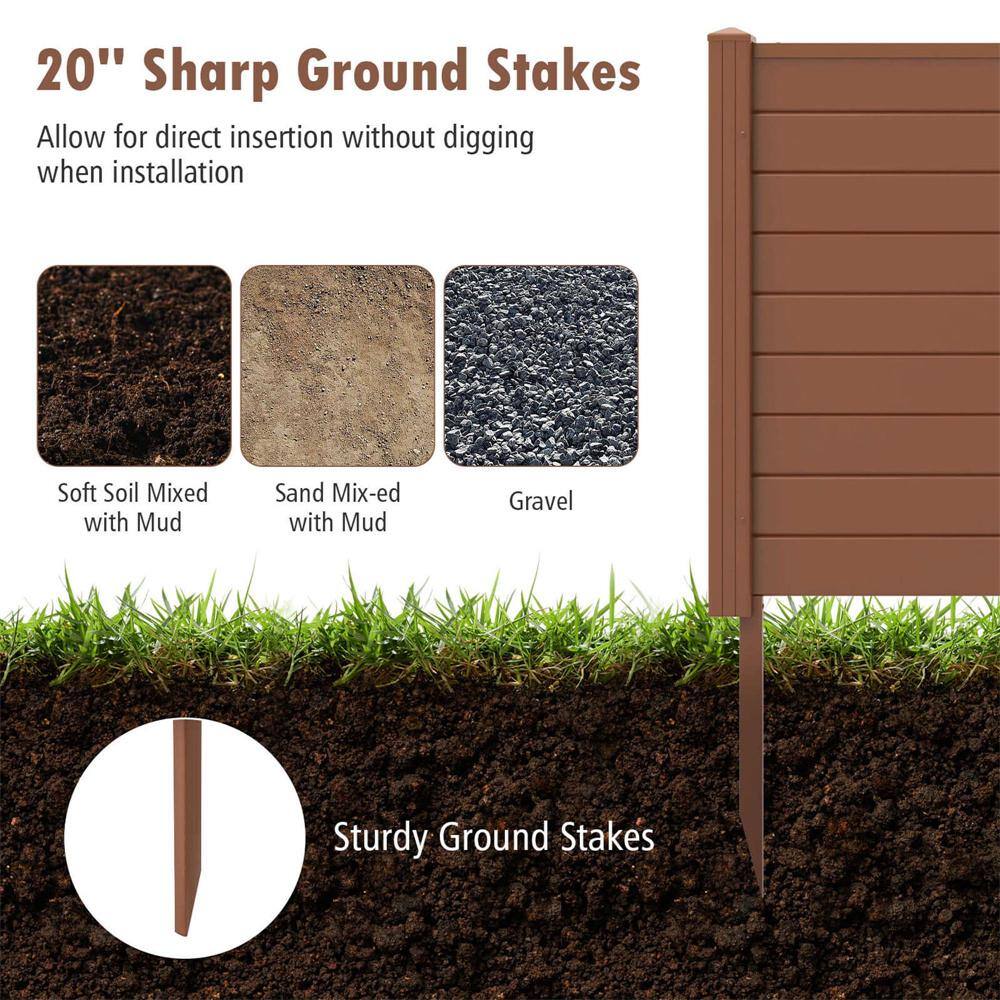 37.5 in. Plastic Garden Fence Screen Panel Kit with 3-Ground Stakes in Brown (Set of 2) - Hercitys