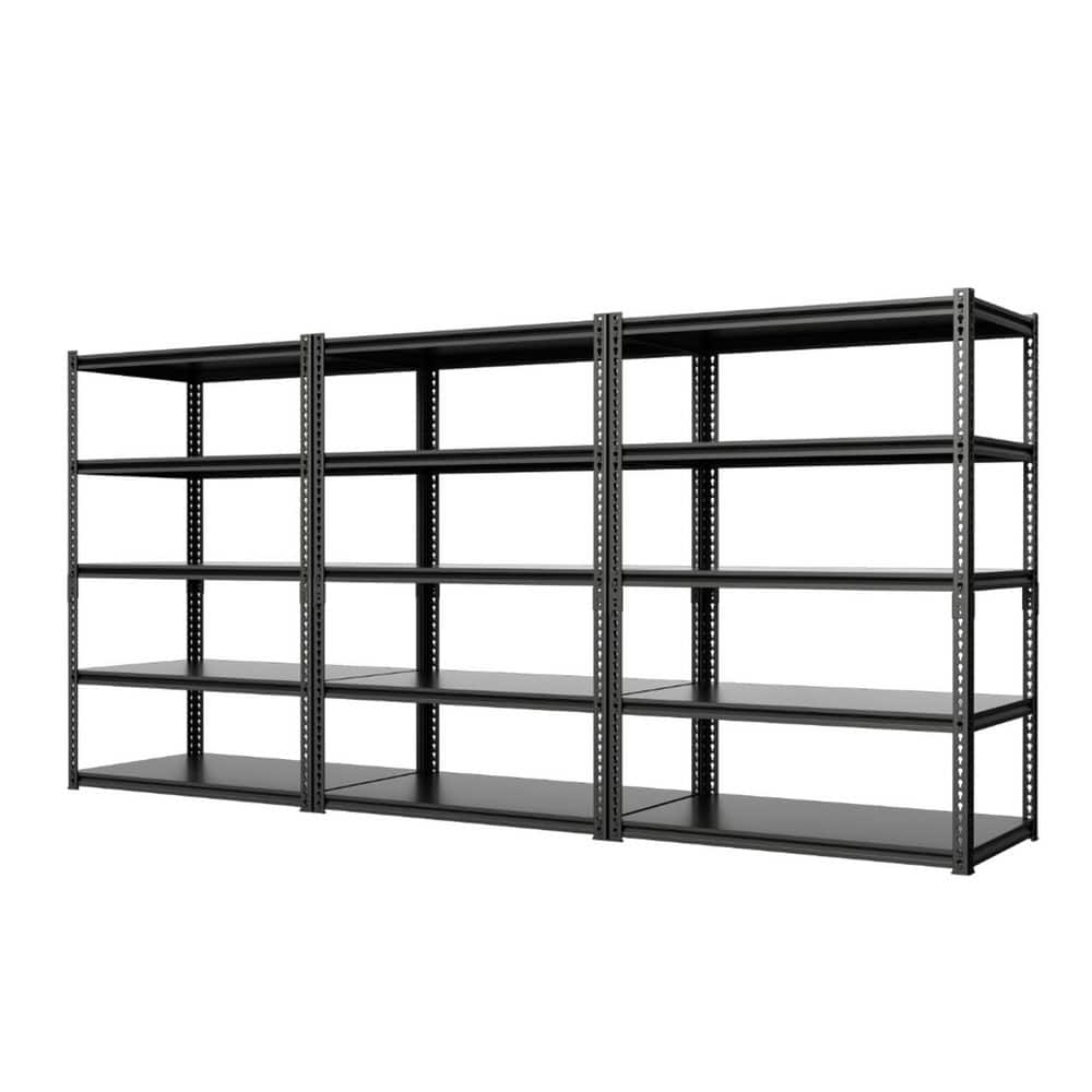 5-Tier Garage Shelving Heavy-Duty Garage Storage Shelving Unit in Black 36 in. W x 16 in. D x 72 in. H, 3-Pack - Hercitys