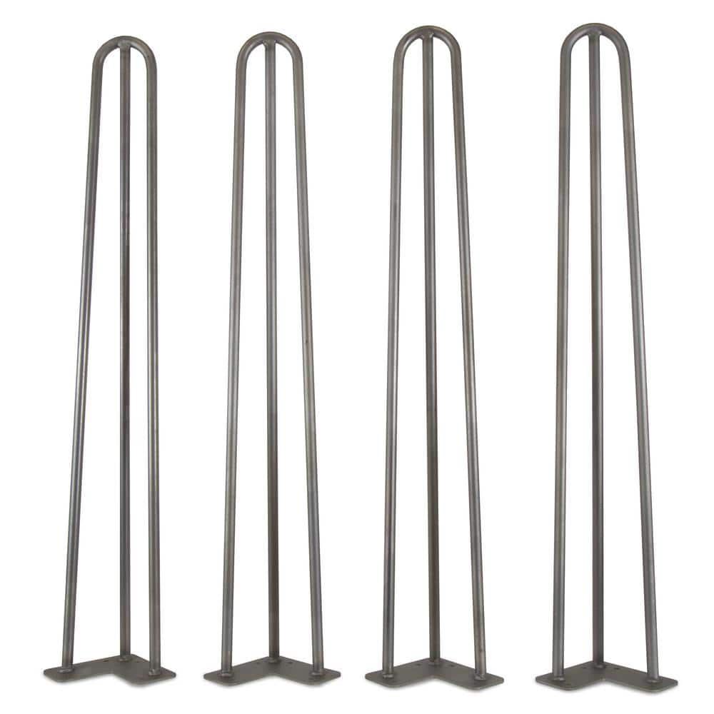 1/2 in. Dia. 28 in. Mid-Century Modern Raw Steel Hairpin Table Legs, (4-Pack) - Hercitys