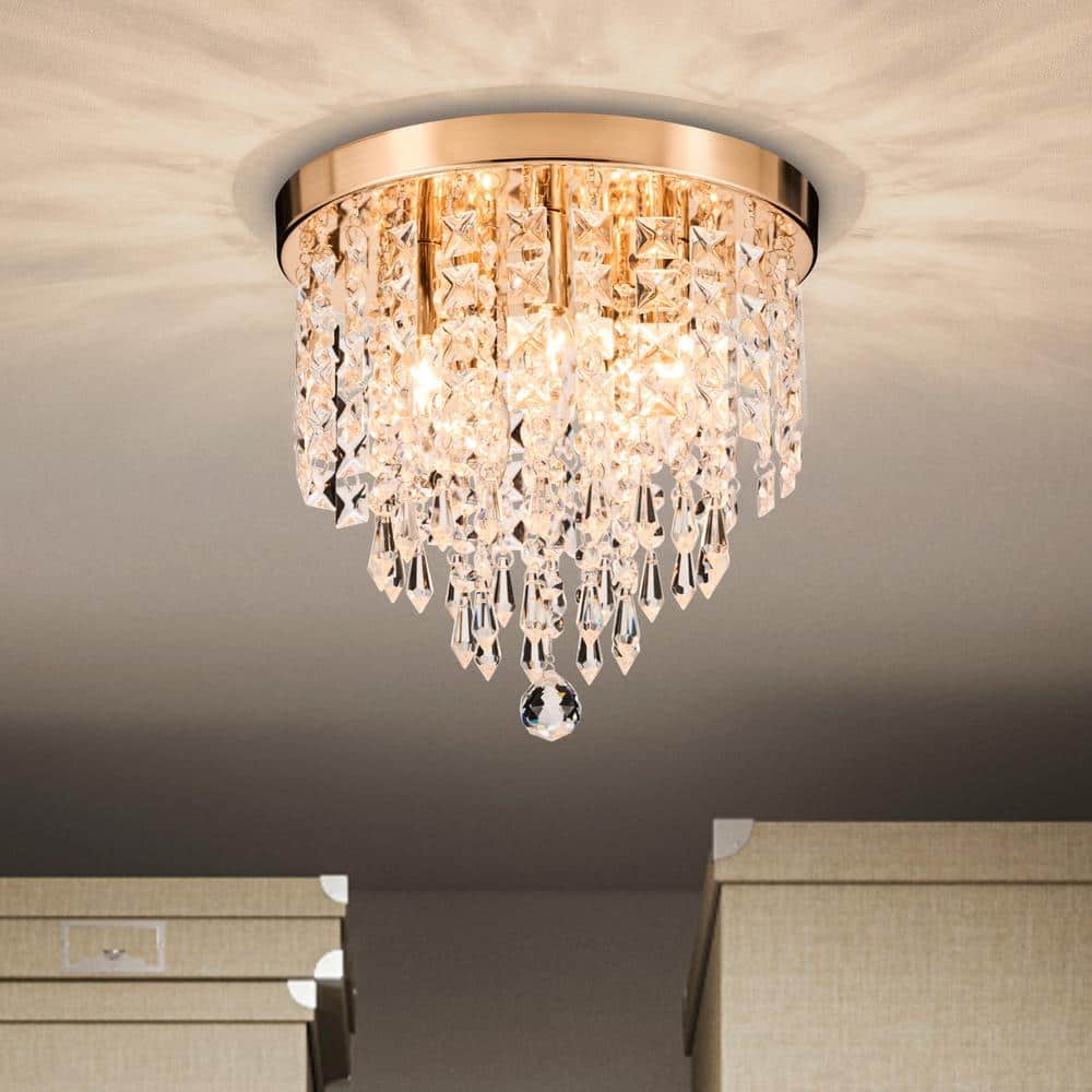 11 in. 5-Light Gold Flush Mount Chandelier with K9 Crystals - Hercitys